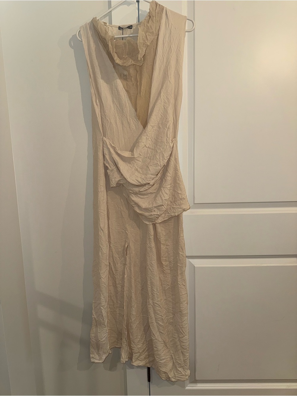 Zara Beige Draped Sleeveless Maxi Dress crinkle cut texture